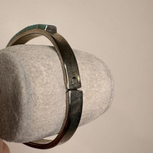 Vintage Mexican 925 Sterling Silver Turquoise Bangle Bracelet - Picture 4 of 6